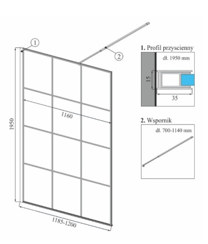 Душевая стенка Calani Soleo walk in 120 Black CAL-K6013