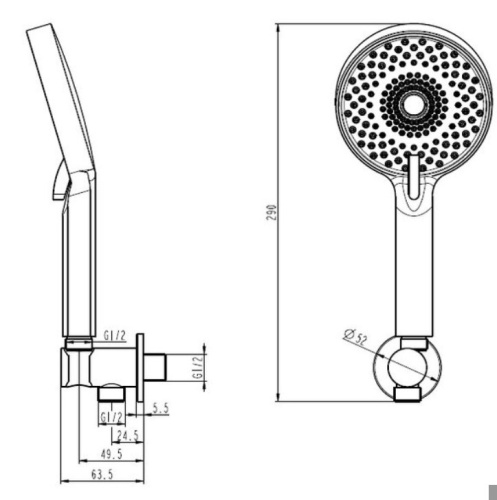 Ручной душ со шлангом и штуцером-держателем Caprigo 98-522-ner