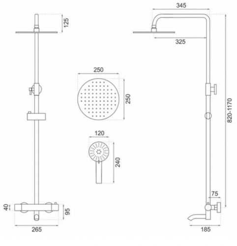 Душевая система Rea Lungo Gold P4114