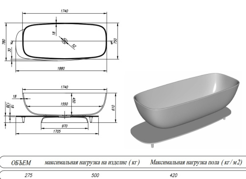 Ванна из искусственного камня Kolpa-San Milo FS 174x75 Red