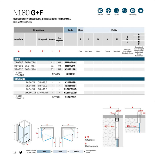 Душевой уголок Novellini (90x90) N180 N180G90-1P+N180FG90-1P