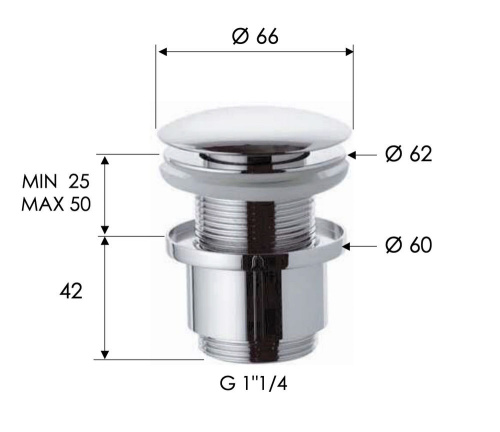 Донный клапан без перелива 1”1/4 Remer 904CC2114BO, белый матовый