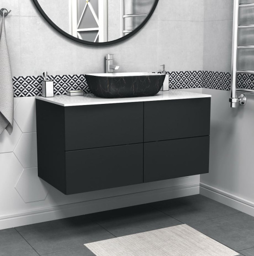 Тумба подвесная Vela Бланка 100П 4 ящика черный матовый (открывание нажатием) TU57101