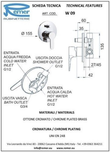 Набор смесителей для ванной комнаты Remer Winner W0910315RMOI