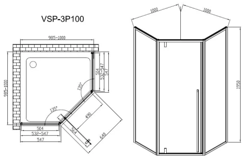 Душевой уголок Vincea Penta VSP-3P100CLGM