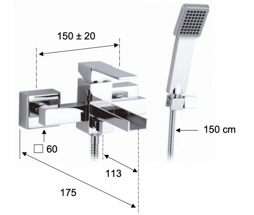 Смеситель для ванны Remer Qubika Cascata QC02