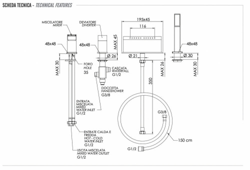 Смеситель для ванны Remer Qubika Q06BG, золото брашированное