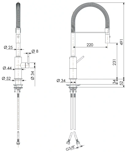 Смеситель для кухни Remer X Style INOX SSX543 нержавеющая сталь
