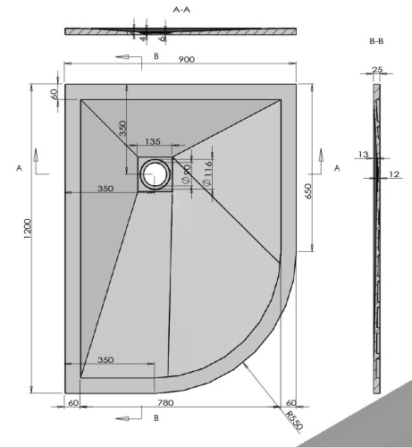 Душевой поддон Vincea VST-4SQ9012W-R