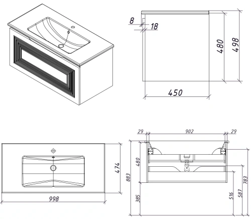 Тумба подвесная Caprigo Modo Quarta 100 35715-SF022