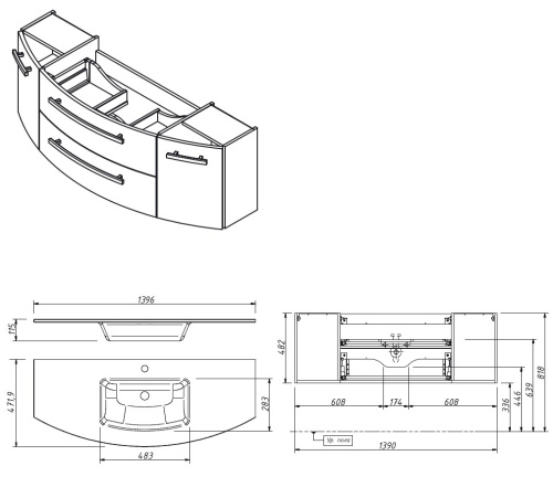 Тумба подвесная Caprigo Legato 140 3016B-DM501-6T