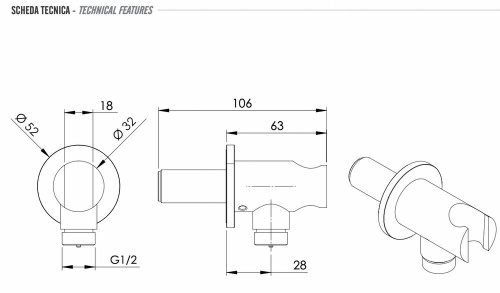 Держатель ручного душа с подключением Remer INOX SS337M, нержавеющая сталь