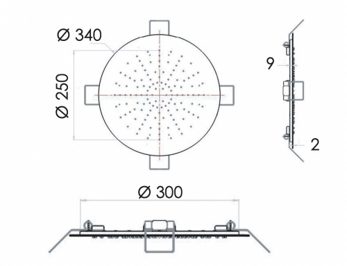 Верхний душ потолочный 34 см Remer INOX SS357EFM34