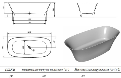 Ванна из искусственного камня Kolpa-San Blanche FS 180x85