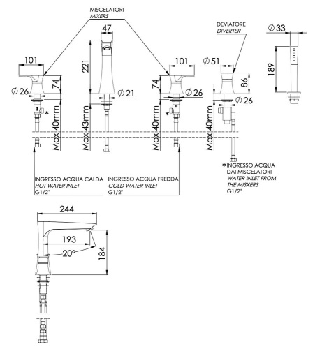 Смеситель для ванны Daniel Diva DV449115