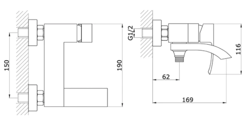 Смеситель для ванны Vivi Felice 2040 Nichel
