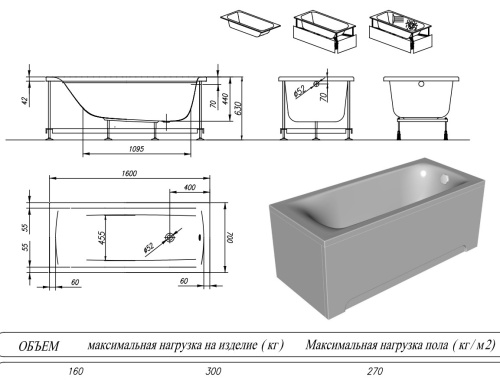 Ванна акриловая Kolpa-San Evelin 160x70
