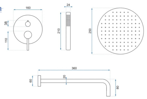 Душевая система Rea Lungo Gold P4110