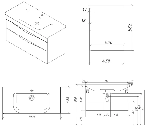 Тумба подвесная Caprigo Lento 100 36214-SF024