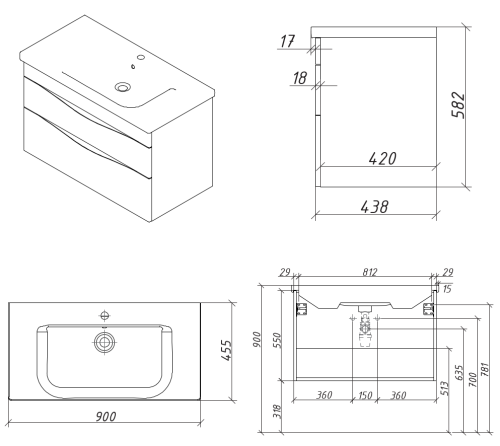 Тумба подвесная Caprigo Lento 90 36213-SF015