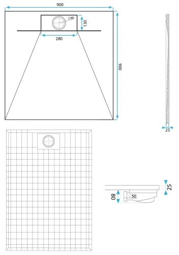 Душевой поддон Rea Bazalt Carrara White 90x90 K7002