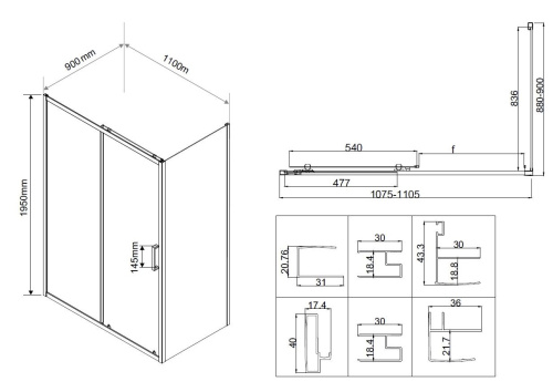 Душевой уголок Vincea City VSR-5CT9011CLB