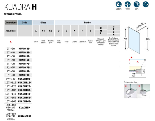 Душевое ограждение Novellini Kuadra Walk-In 120 H KUADH120-1P