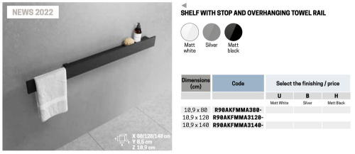 Полка с полотенцедержателем 120 см Novellini Frame R90AKFMMA3120-B