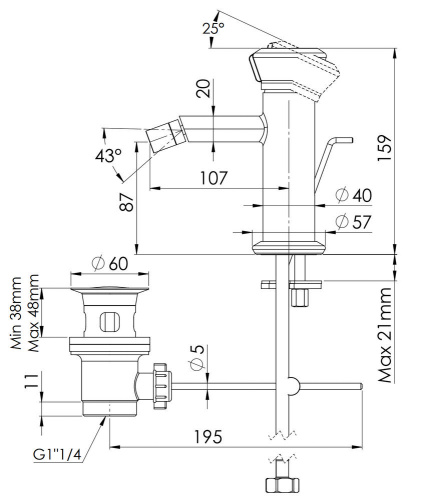 Смеситель для биде Remer Element ET20XV, сталь