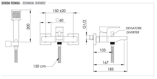 Смеситель для ванны Remer Absolute AU02DO, золото глянцевое