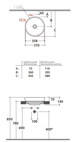 Умывальник Globo T-edge B6T38BI