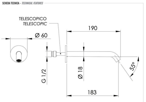 Излив настенный 19 см Remer X Style 91XLXV, сталь