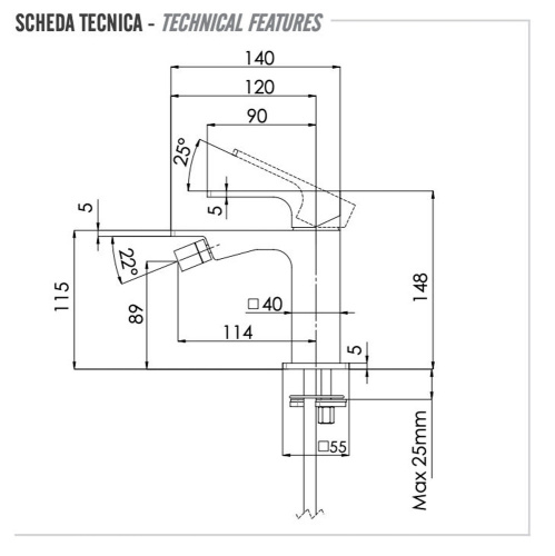 Смеситель для биде Remer Absolute AU22CFP, чёрный брашированный хром