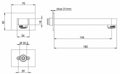 Излив настенный 18 см Remer Class Line 91LXV, сталь