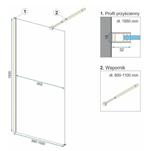 Душевая стенка Rea Aero Ombre white 100x195 K2464