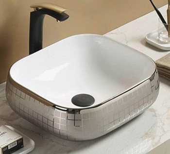 Умывальник CeramaLux 78321 белый/серебристый