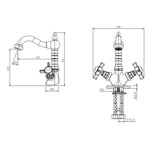 Смеситель для умывальника Caprigo Bristol 21-526-CRM