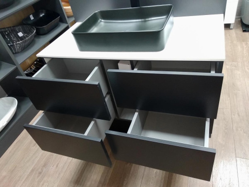 Тумба подвесная Vela Бланка 100П 4 ящика черный матовый (открывание нажатием) TU57101