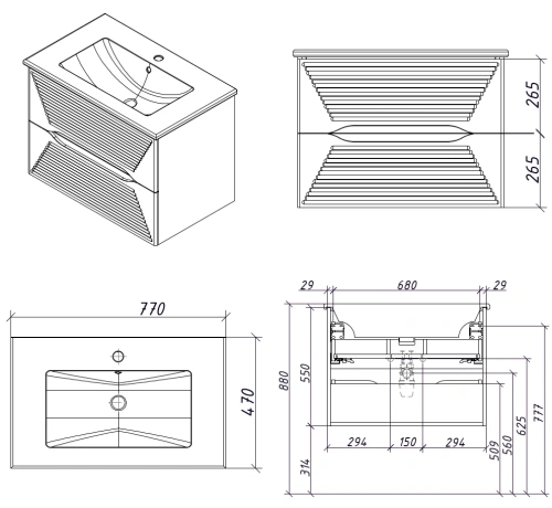Тумба подвесная Caprigo Modo Terza 80 35613-SF024