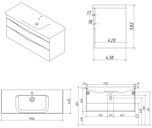 Тумба подвесная Caprigo Lento 120 36216-SF004