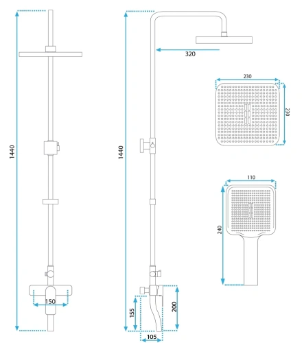 Душевая система Rea Argus black P2389