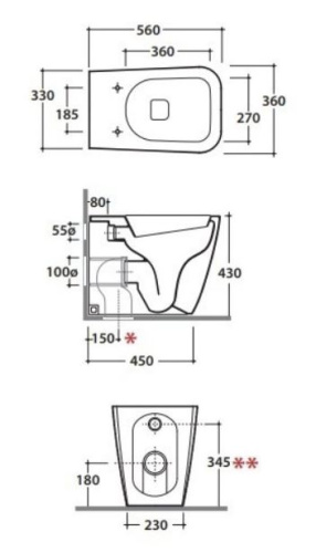 Унитаз приставной Globo Stone ST001BI