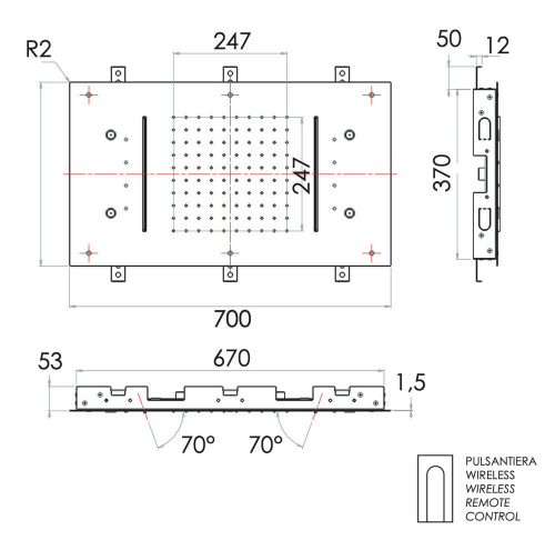Верхний душ потолочный с подсветкой Remer 357RR7040N2CWDO, золото глянцевое