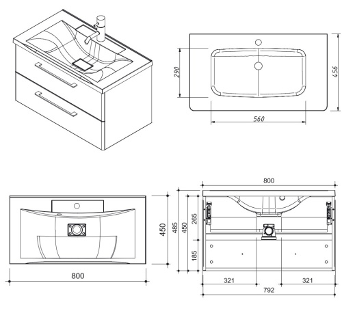 Тумба подвесная Caprigo Accord 80 2212-SF013