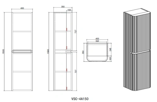 Пенал подвесной Vincea Alto VSC-4A150MG-L светло-серый матовый