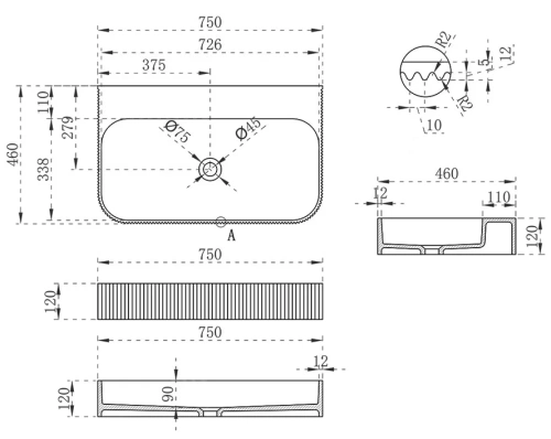 Умывальник Vincea Solid Surface VWB-6SG75MW