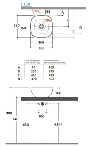 Умывальник Globo T-edge B6Q38BI