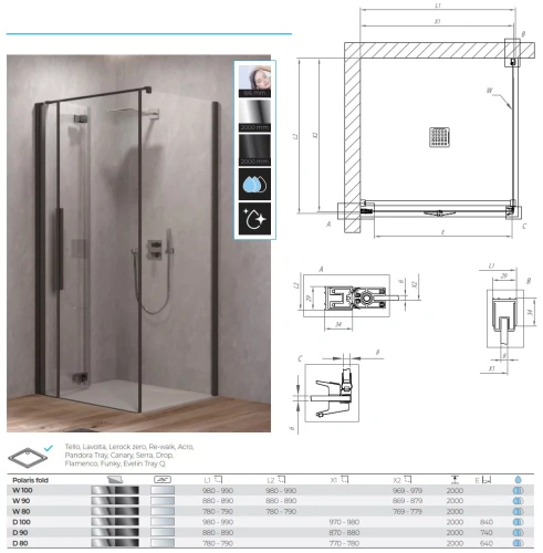 Душевая дверь Kolpa-San Polaris Fold D 100-L black transparent 516280