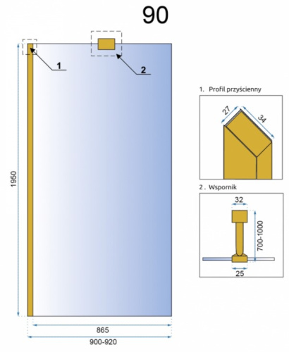 Душевая стенка Rea Aero Gold 90x195 K8442