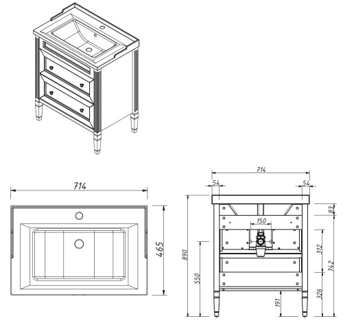 Тумба напольная Caprigo Albion Promo 70 33317-B002